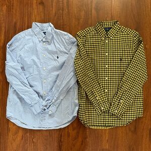 Ralph Lauren Boys Gingham Button Down Shirt Bundle Blue & Yellow Large 14-16